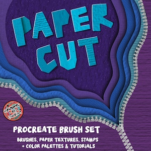 170 pinceles realistas de textura de papel para Procreate, pinceles de dibujo y sombreado, y sellos para crear arte con papel recortado en Procreate. + 3 tutoriales completos.
