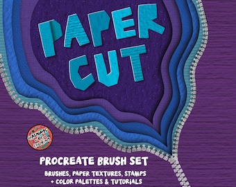 170 Realistic Procreate Paper Texture Brushes, Drawing & Shading Brushes and Stamps to make cut paper art in Procreate! + 3 full tutorials