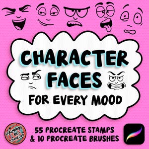 55 Procreate Face Stamps & 10 Procreate Brushes, Inking, Shading, Halftone Brushes, Procreate Cartoon, Comic, People, Digital Portrait
