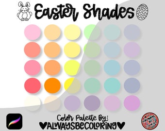 ¡Paleta de colores de Pascua personalizada y muestras de colores en PDF para la aplicación Procreate! 30 hermosos tonos pastel claros inspirados en flores y vestidos de Pascua