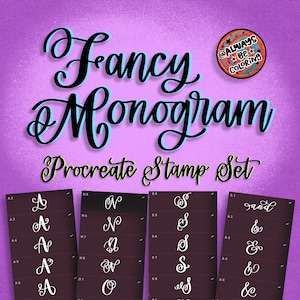 ¡216 pinceles de sellos Procreate de monogramas elegantes! Hermosos sellos de letras del alfabeto dibujados a mano, sellos de caligrafía, monogramas, iniciales, invitación