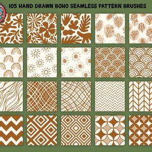 105 Hand Drawn Procreate Boho Seamless Pattern Brushes, Flower ...
