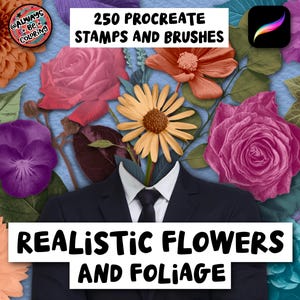 250 Realistic Procreate Flower and Foliage Stamps, Paper & Canvas Texture Brushes, Shading Brushes, Color Palettes, Tutorials, Nature Set