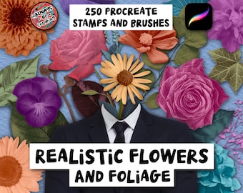 250 Realistic Procreate Flower and Foliage Stamps, Paper & Canvas Texture Brushes, Shading Brushes, Color Palettes, Tutorials, Nature Set