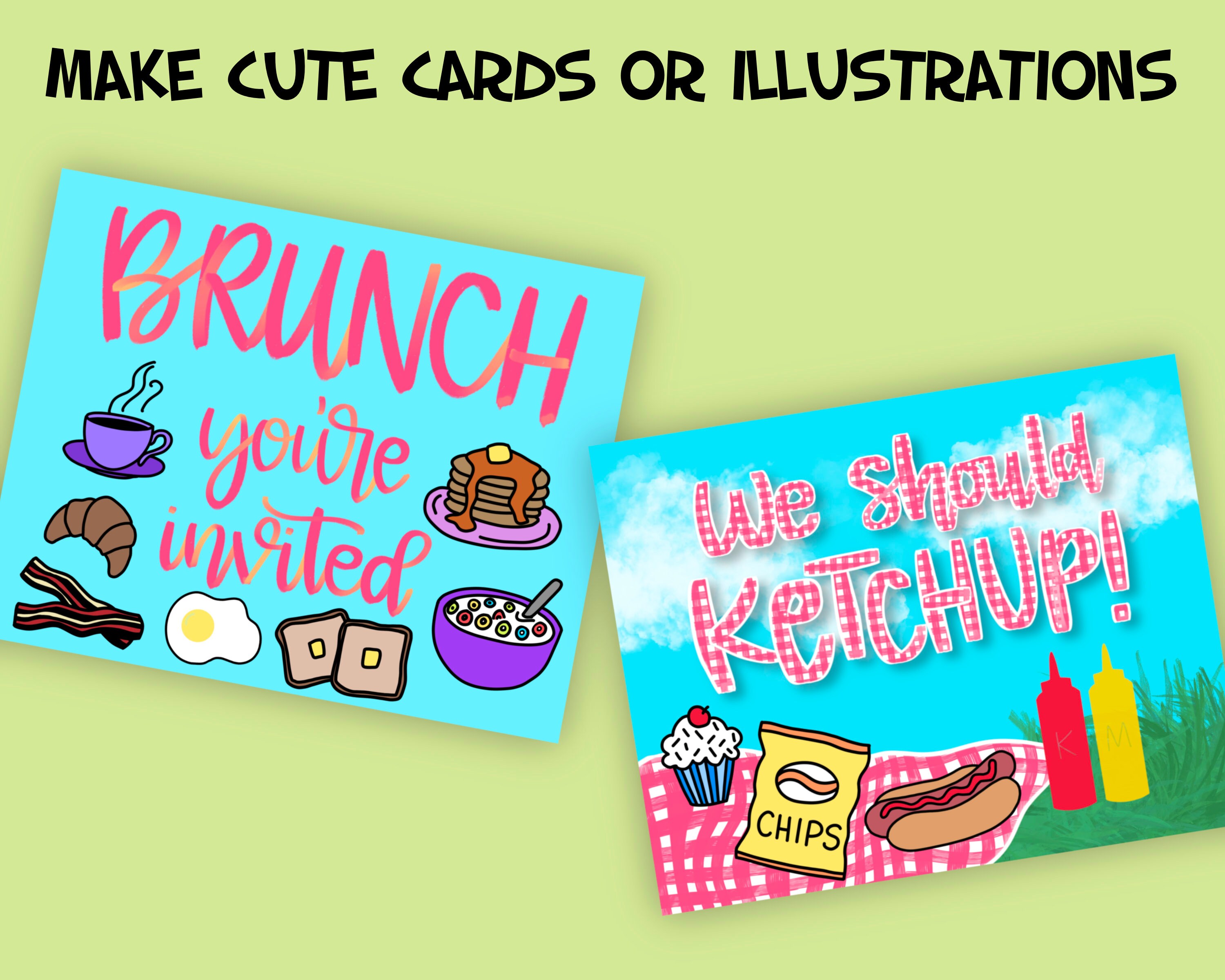 Over 100 Procreate Stamp Brushes With Hand Drawn Food Themed Doodles ...