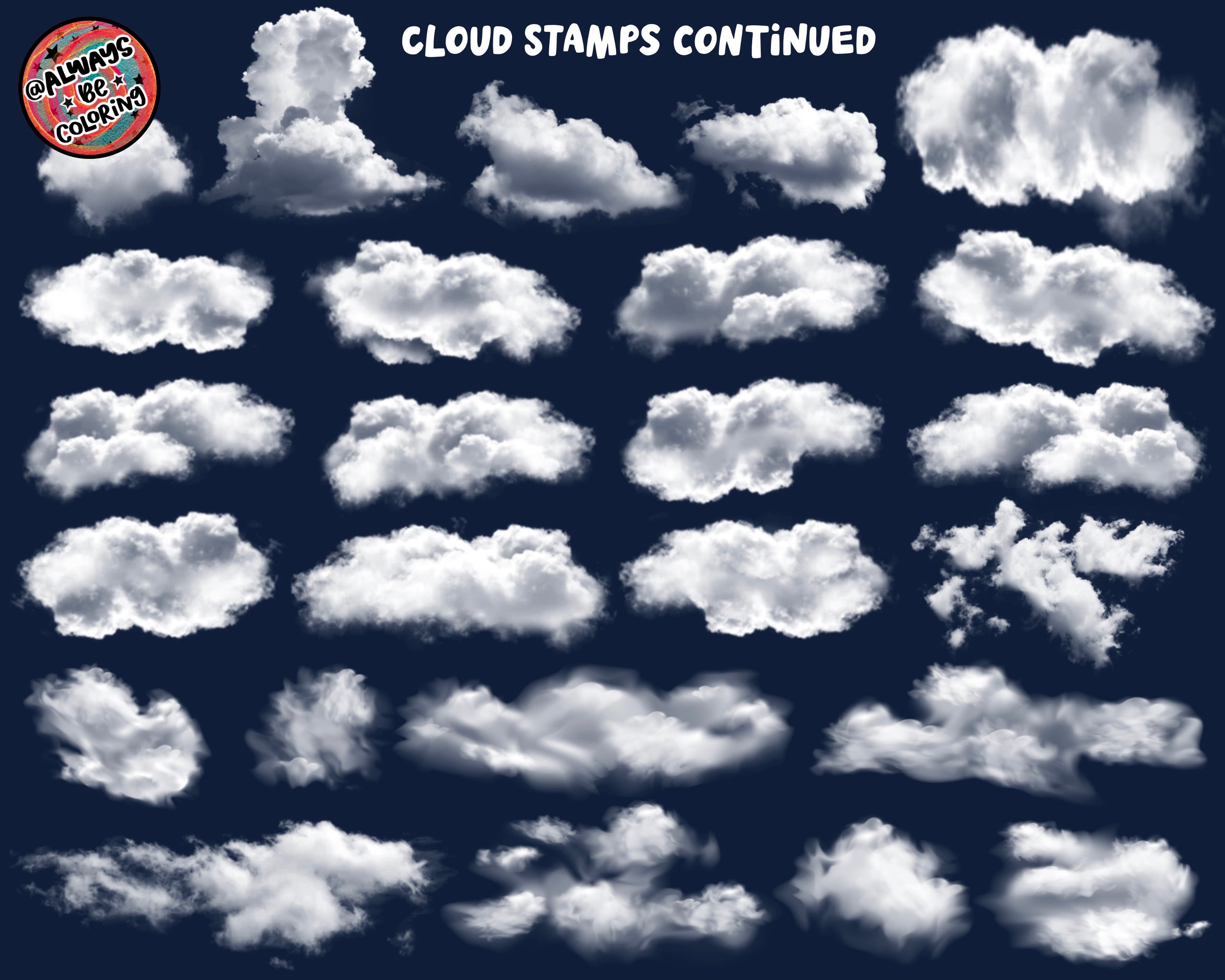 130 Realistic Procreate Clouds Stamps & Brushes! Lettering, Drawing ...
