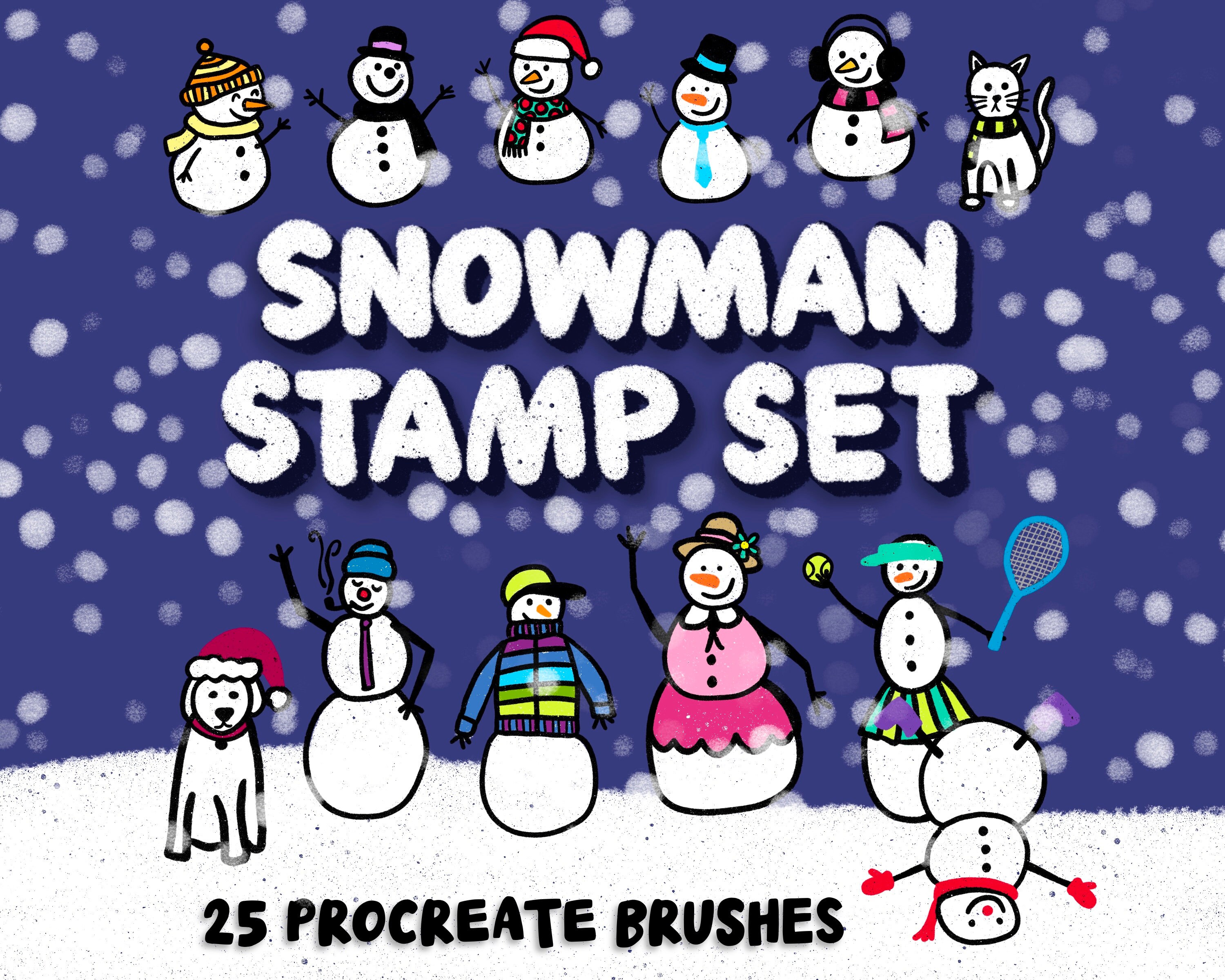 Procreate Christmas Holiday Snowman Set, 21 Procreate Stamp Brushes, 4 ...