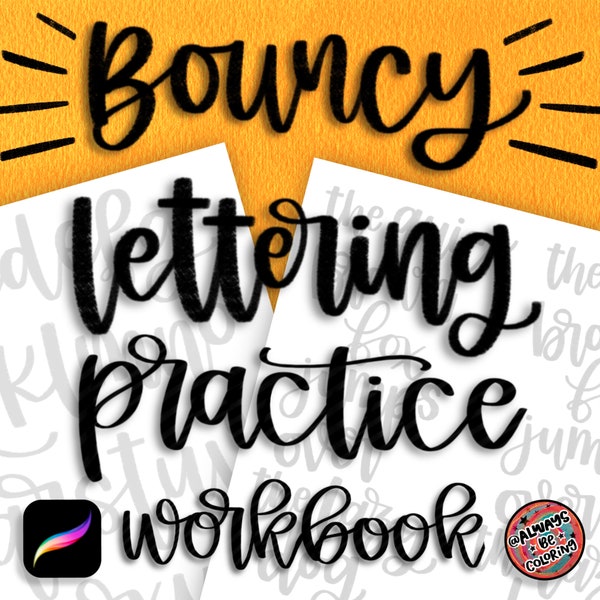 10 Procreate Pinsel, 15 Lettering Praxis Arbeitsblätter, Bouncy Style lernen Procreate Lettering, moderne Kalligraphie, Lettering Workbook