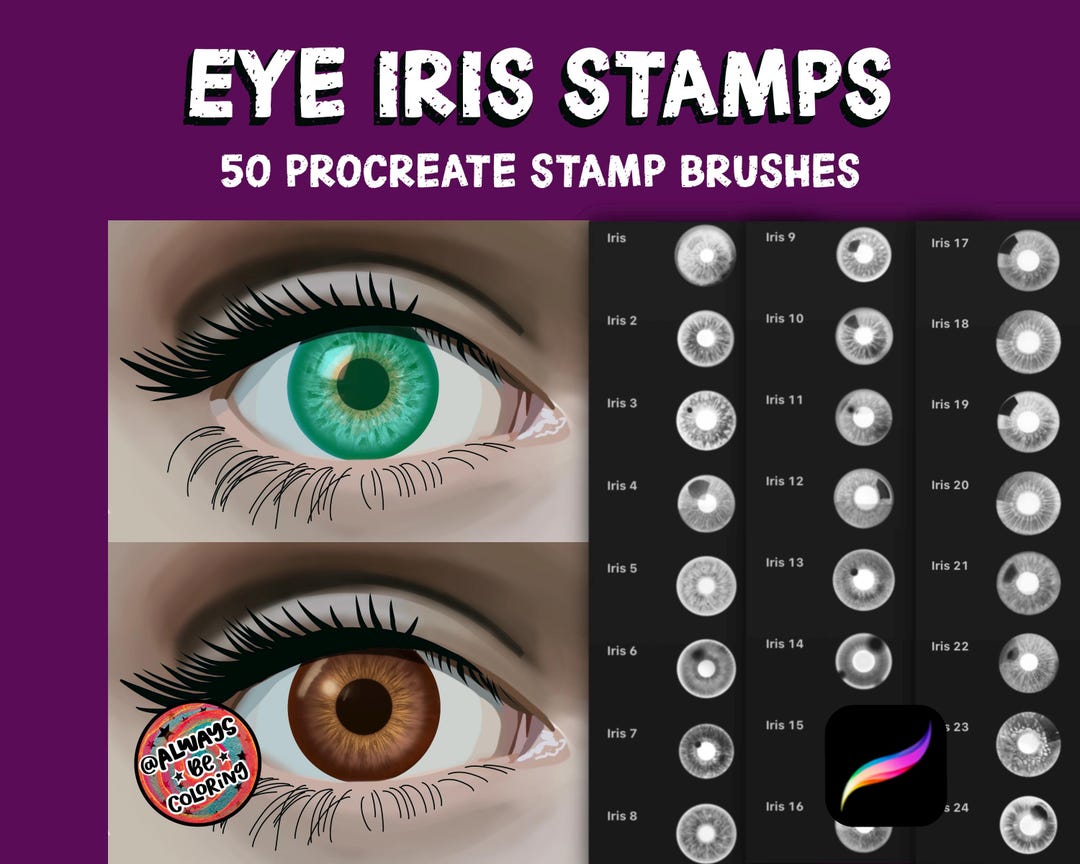 50 Procreate Eye Iris Stamps, 4 Dynamic Eyelash Brushes, User Guide ...