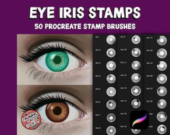 50 Procreate Eye Iris Stamps, 4 Dynamic Eyelash Brushes, User Guide with Tutorials: Digital Download