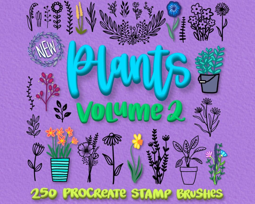 250 Hand Drawn Procreate Stamp Brushes With Flower and Plant Designs ...