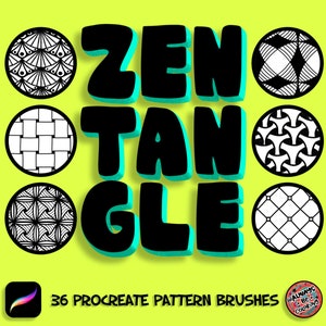 36 Seamless Pattern Zentangle Procreate Brushes, Pattern Brush Set, Zentangle Procreate Brushes, Make DIY Coloring Pages!