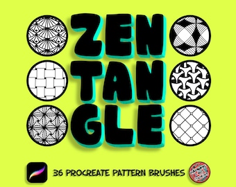 36 個のシームレス パターン Zentangle Procreate ブラシ、パターン ブラシ セット、Zentangle Procreate ブラシ、DIY ぬり絵ページを作成しましょう。
