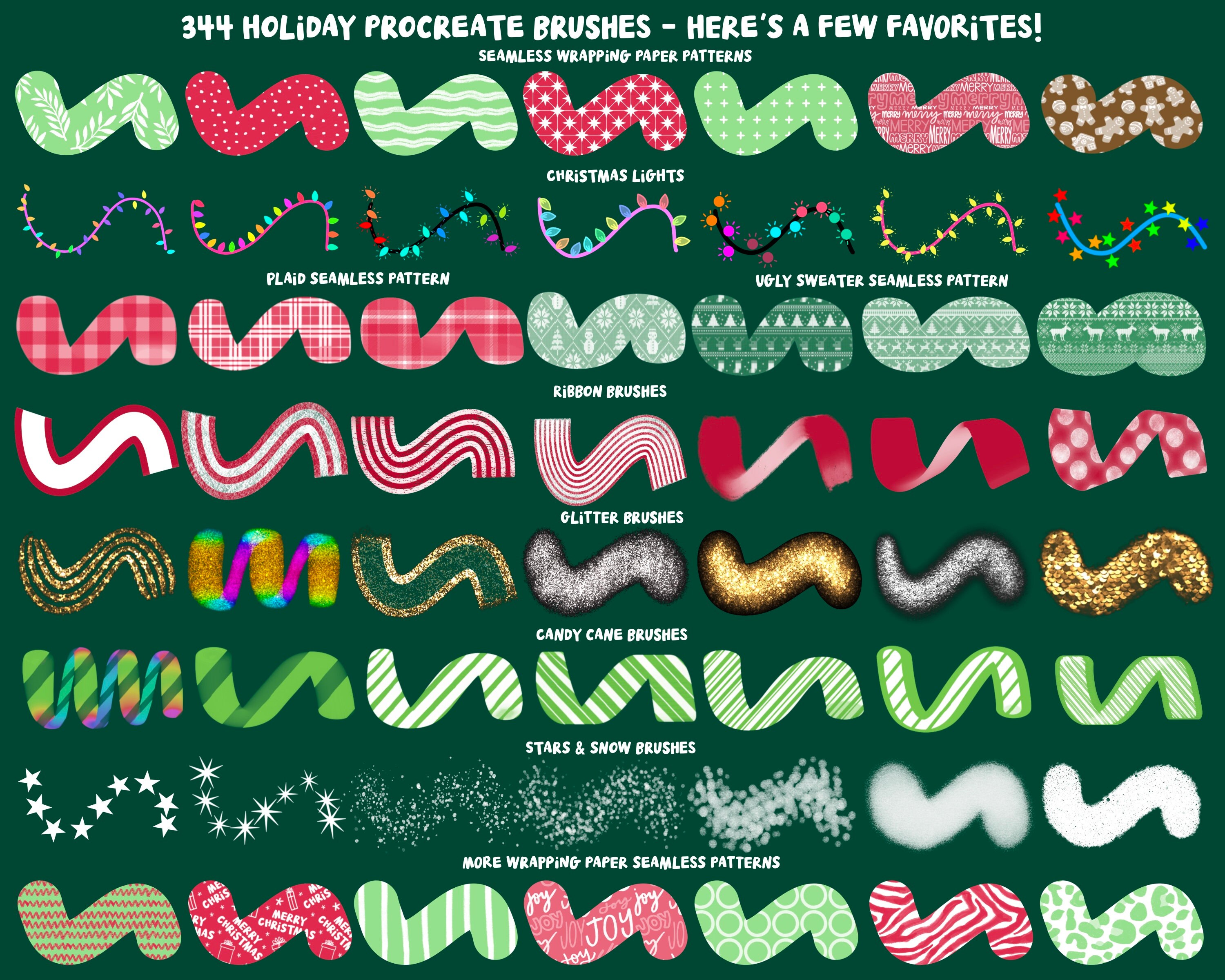 Procreate Huge Holiday Bundle Save 60%! 1005 Procreate Christmas Stamps ...