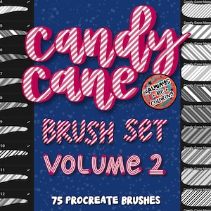 75 pinceles de letras con rayas de bastón de caramelo para Procreate, pinceles de contorno, juego de pinceles de dos colores para Navidad, invierno y fiestas. ¡Haz tarjetas tú mismo!