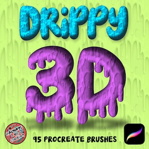 95 Procreate 3D Drippy Brushes for Lettering and Digital Illustrations, plus Seamless Texture Brushes