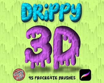 95 Procreate 3D Drippy Brushes for Lettering and Digital Illustrations, plus Seamless Texture Brushes