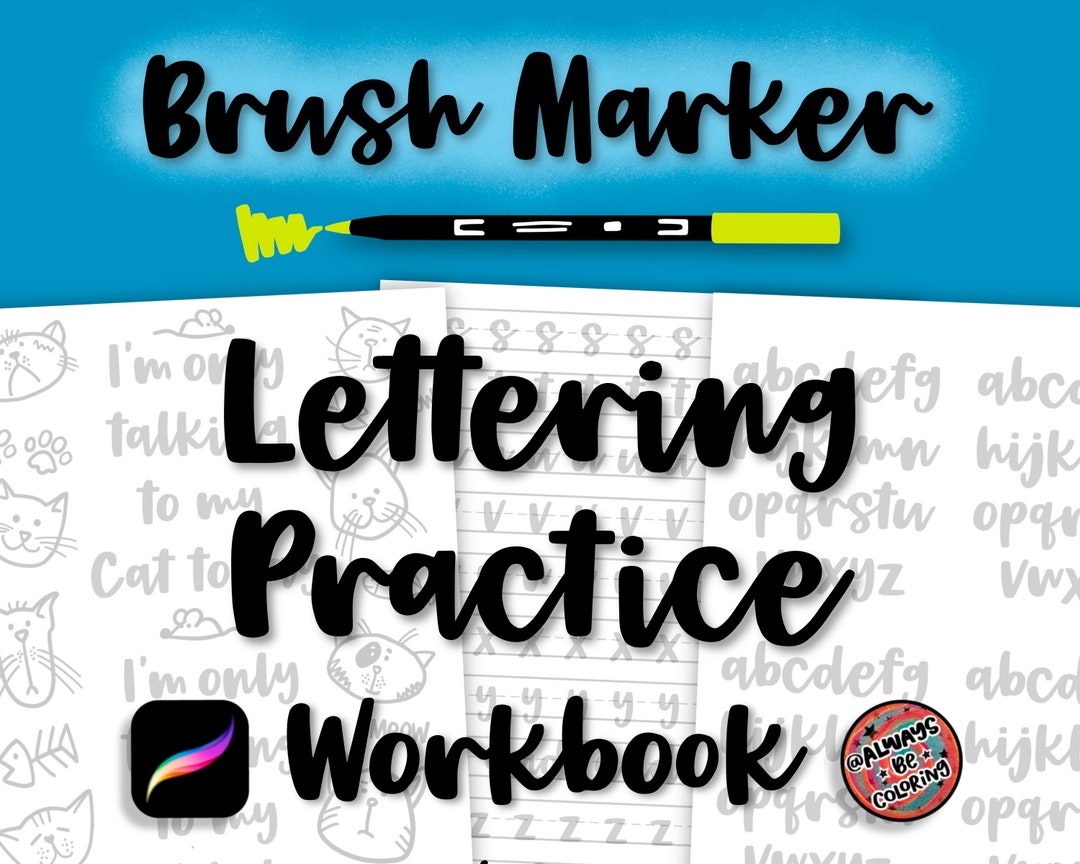 20 Procreate Brushes, 20 Lettering Practice Worksheets, Learn Brush ...