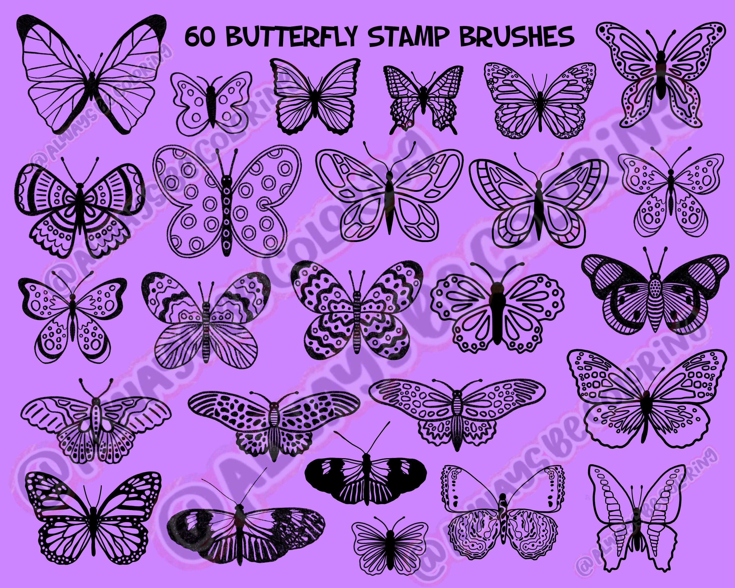 120 Hand Drawn Procreate Stamp Brushes With Butterflies & More ...