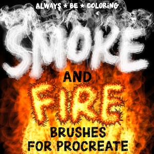 ¡112 pinceles y sellos de humo y fuego Procreate! Pinceles dinámicos de humo y fuego, pinceles con letras de llamas de neón y paleta de colores Procreate