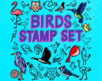 200 Hand Drawn Birds Procreate Stamp Brushes! For DIY Cards, Drawings, Illustrations. Digital art, Doodle Brush Set, Cartoon and Realistic