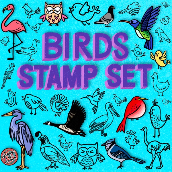 200 Hand Drawn Birds Procreate Stamp Brushes! For DIY Cards, Drawings, Illustrations. Digital art, Doodle Brush Set, Cartoon and Realistic