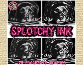 175 Dynamic Procreate Splotchy Ink Brushes for Lettering, Drawing, Sketching, Shading, Tattoos. Plus Realistic Paper & Canvas Texture Brush