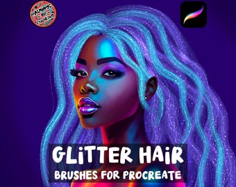 55 Procreate Glitter Hair Brushes for Portraits and Illustrations, Procreate Color Palette, User Guide, Rainbow Color Changing Brushes