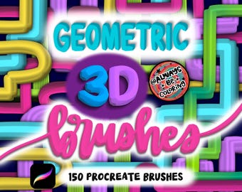 150 Procreate 3D Geometric Brushes for Lettering and Digital Illustrations, plus Seamless Pattern Brushes