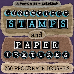 260 timbri Procreate Typewriter Alphabet e pennelli realistici Procreate Paper Texture, timbri Procreate Lettere Numeri, simboli, carta strappata