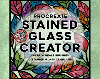 150 realistische Procreate-penselen voor glas-in-lood! Penselen voor glastextuur, loodlijnenpenselen, boogvensterstempels en 10 sjablonen voor glas-in-lood.