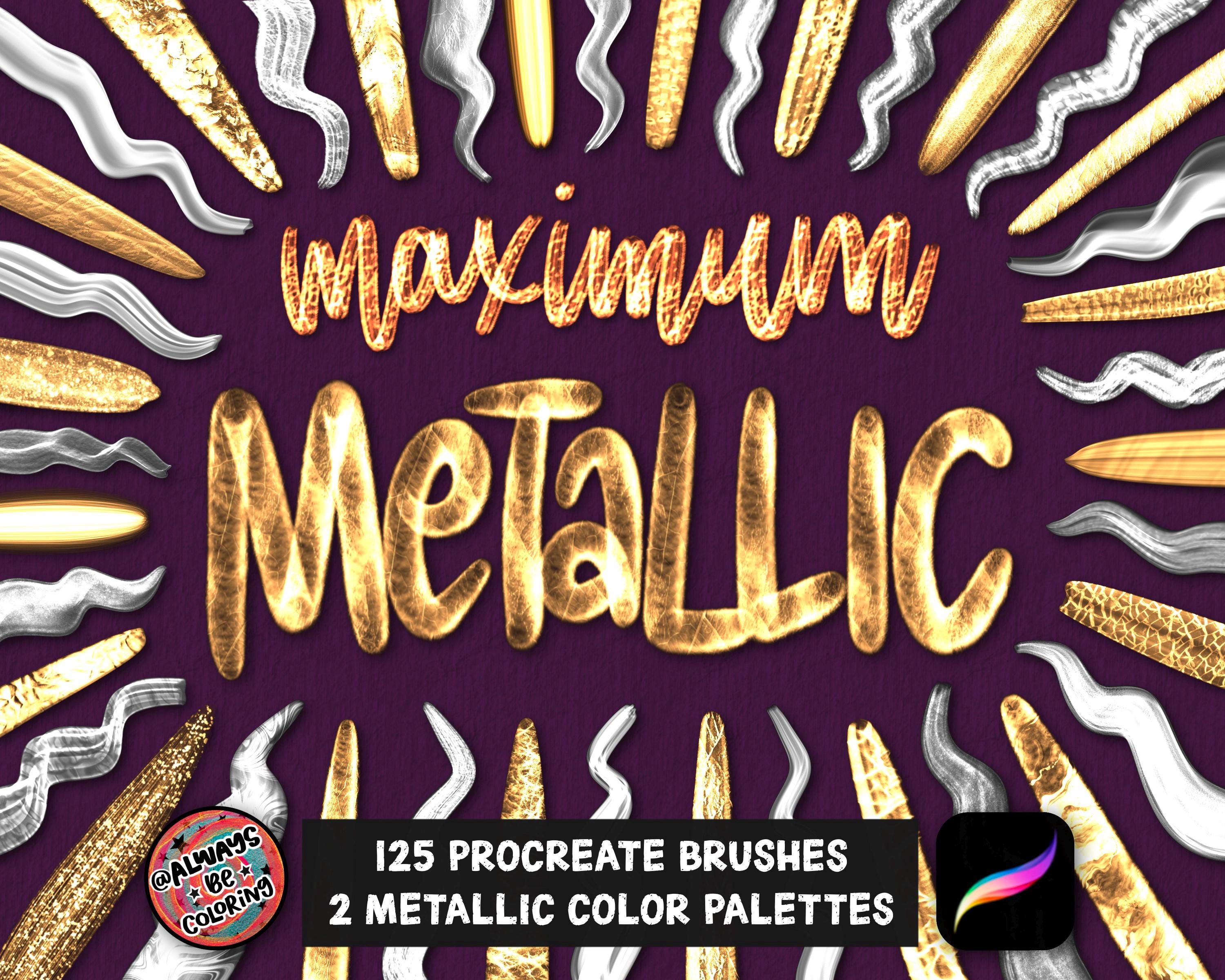 125 pinceles de Procreate metálicos y de brillo con efectos neón + 2 paletas de color para lettering e ilustración