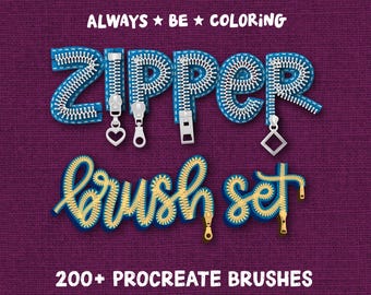 210 Procreate Zipper Brushes & Stamps, Dynamic Zipper Brushes, Procreate Fabric Texture Brushes, Stitches Brushes, Procreate Fashion Design