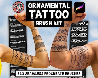 250 Procreate Ornamental Tattoo Brushes, Seamless Borders, Ink & Shading, Digital Illustration Rope, Chain