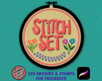 225 Stitch Procreate Brushes, Fabric Seamless Texture Brushes, Clothing Fashion Procreate Brushes, Digital Embroidery Brush Set, Stitching