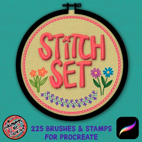 225 Stitch Procreate Brushes, Fabric Seamless Texture Brushes, Clothing Fashion Procreate Brushes, Digital Embroidery Brush Set, Stitching