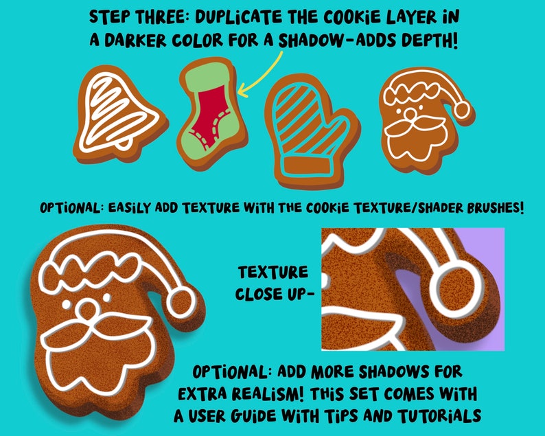 Holiday Cookie Maker Set Over 100 Procreate Brushes with Cute Holiday Cookie and Icing Shapes, plus Procreate Brushes and 3 Color Palettes image 3