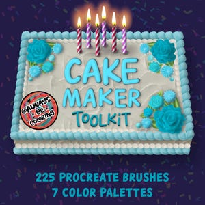 Zestaw narzędzi do tworzenia tortów Procreate! 225 pędzli Procreate, pędzle do lukru, tekstury tortów, pędzle do napisów 3D, stemple Procreate, 7 palet kolorów