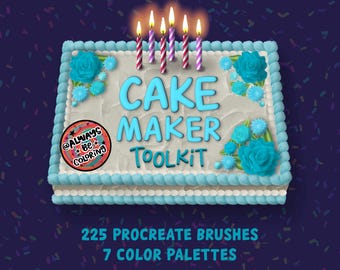 Procreate Cake Maker Toolkit! 225 Procreate Brushes, Icing Brushes, Cake Textures, 3D Lettering Brushes,  Procreate Stamps, 7 Color Palettes