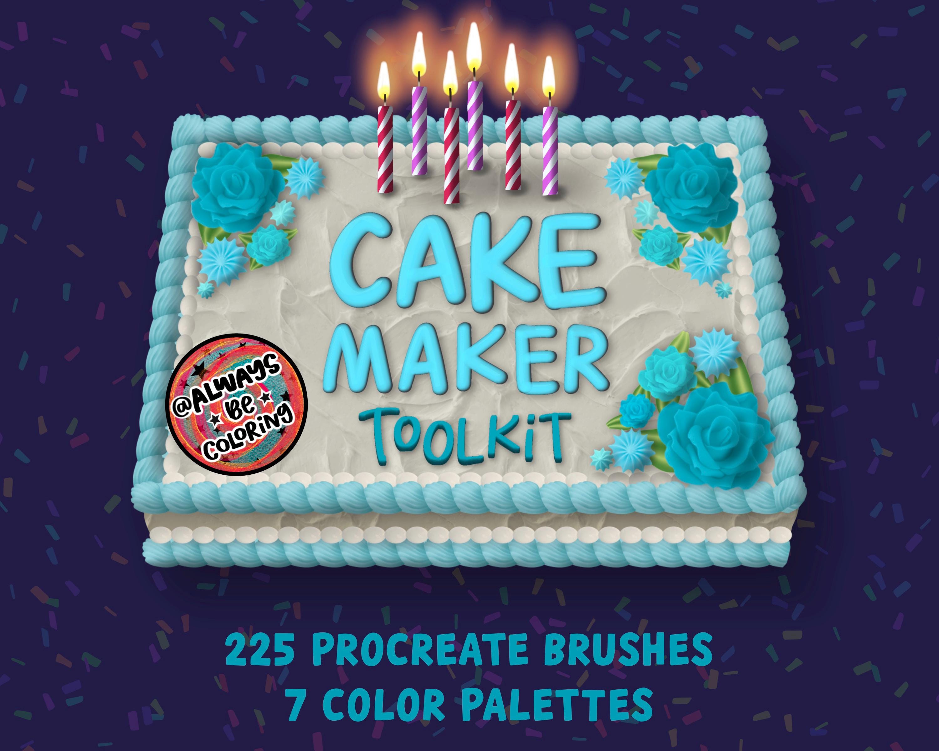Procreate Cake Maker Toolkit – 225 Brushes for Icing, Sprinkles, Textures, 3D Lettering + Stamps & Palettes