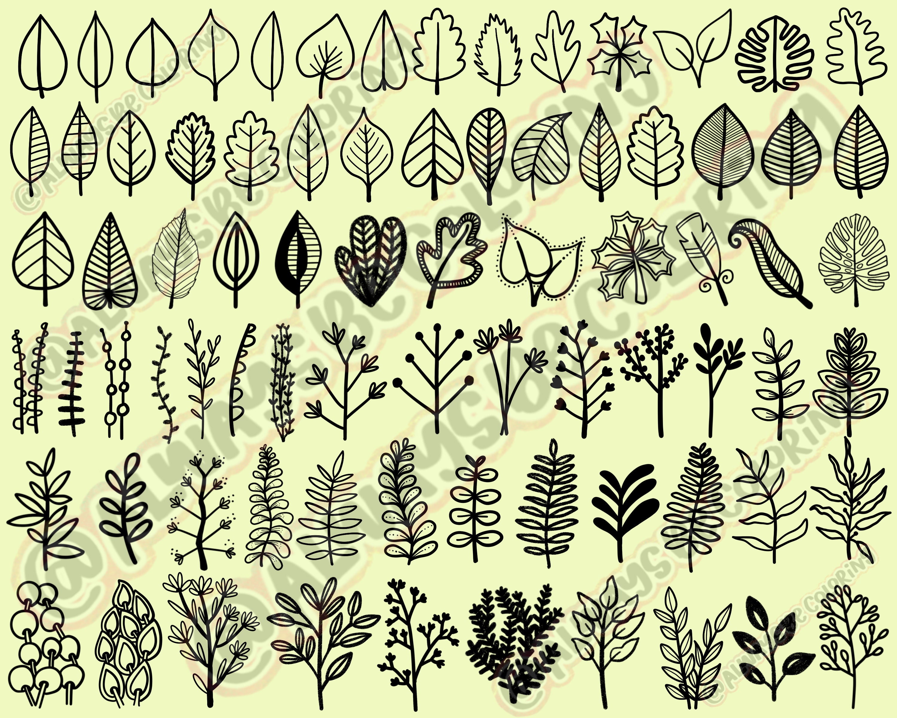 Over 200 Hand Drawn Procreate Stamp Brushes With Tree and Leaf Designs ...