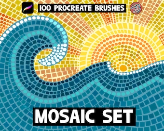 100 pinceaux mosaïque Procreate pour le lettrage et l'illustration. Avec des pinceaux à motif Procreate sans couture, des pinceaux texturés, des pinceaux à changement de couleur