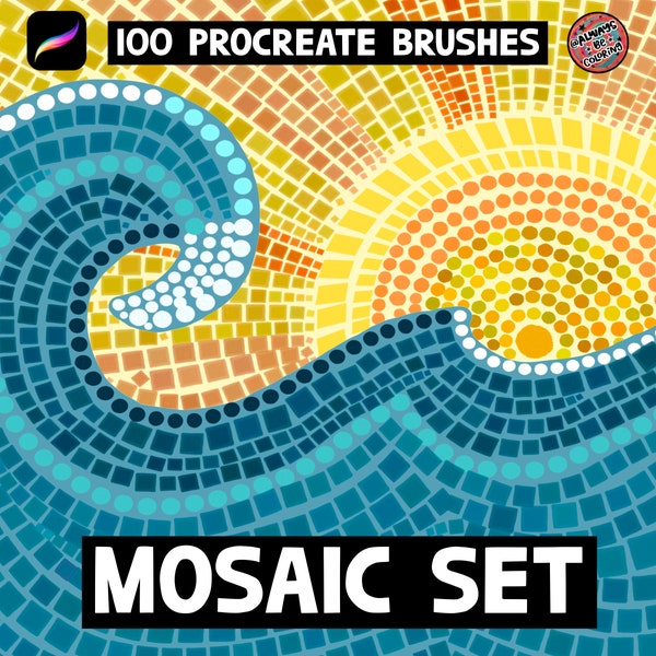 100 Procreate Mosaic Brushes for Lettering, Illustration. With Seamless Procreate Pattern Brushes, Textured Brushes, Color Changing Brushes