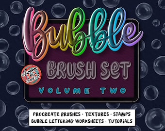 132 Procreate 3D Bubble Brushes for Lettering & Digital Art, Bubble Letter Worksheets, Texture Brushes, Stamps, 4 Color Palettes, Tutorials