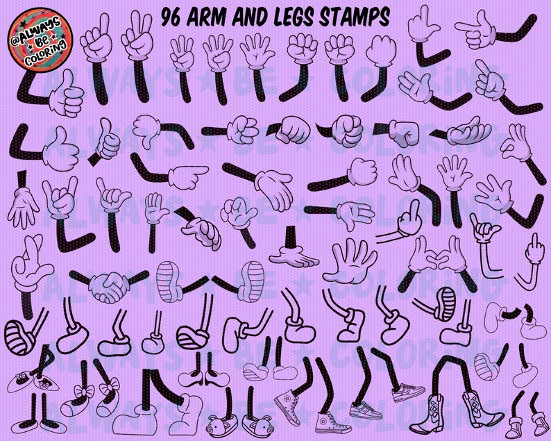 ¡Conjunto de creación de personajes de mascota retro para Procreate! ¡280 sellos para Procreate, 45 pinceles de semitonos, texturas y patrones sin costuras! Caras, cuerpos, brazos, piernas imagen 5