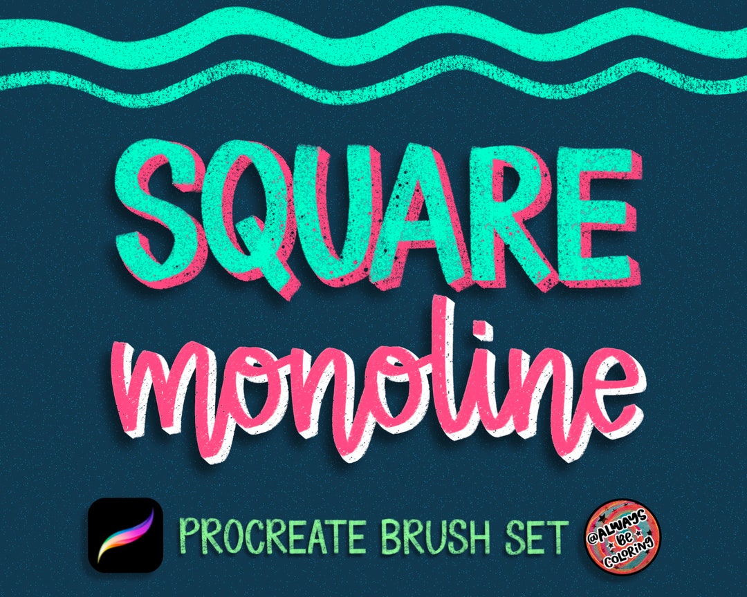 10 Procreate Square Monoline Brushes, Lettering Brushes, Texture
