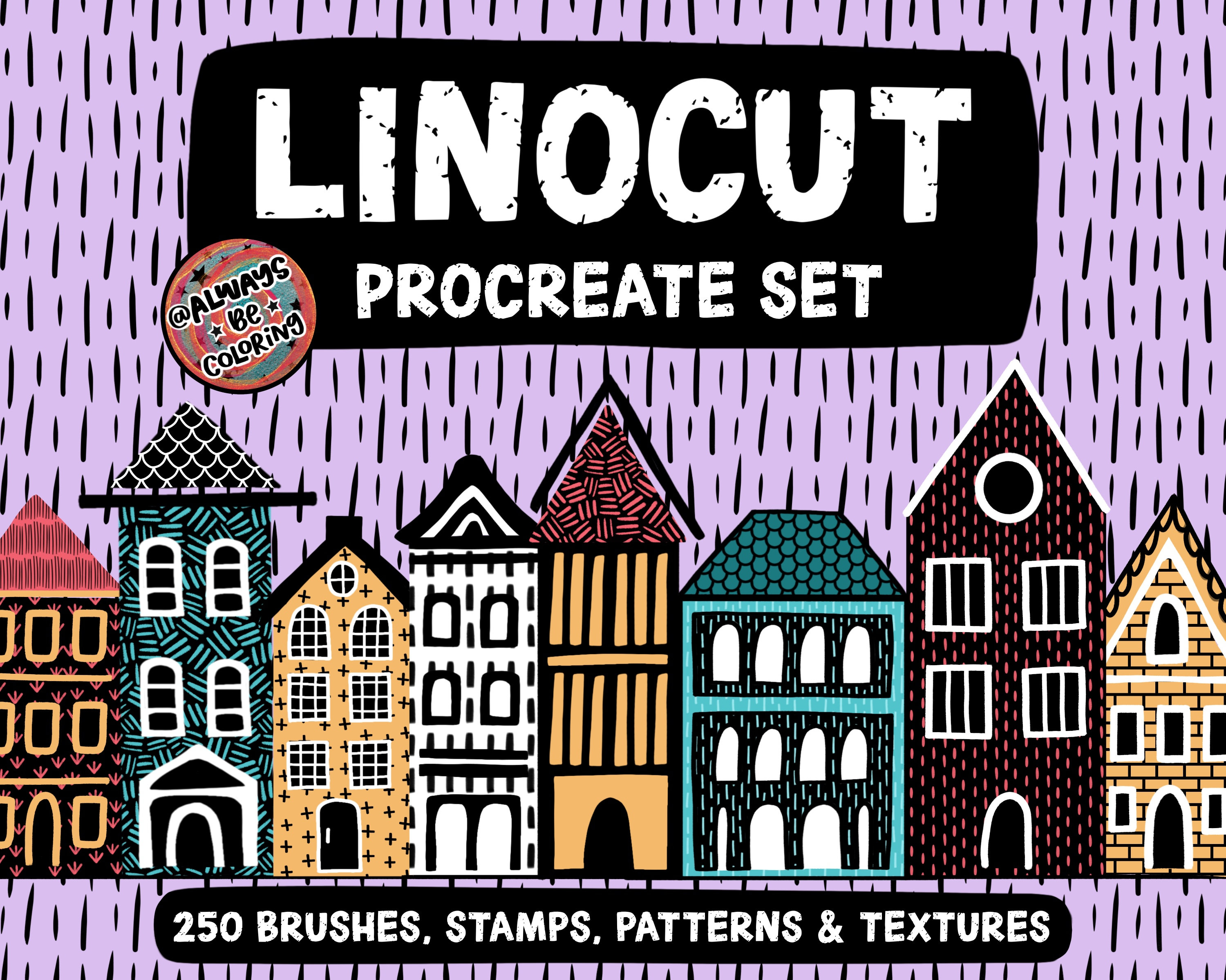 250 Procreate Linocut Brushes – Realistic Texture Overlays, Seamless Patterns, Detail Stamps & Paper Textures