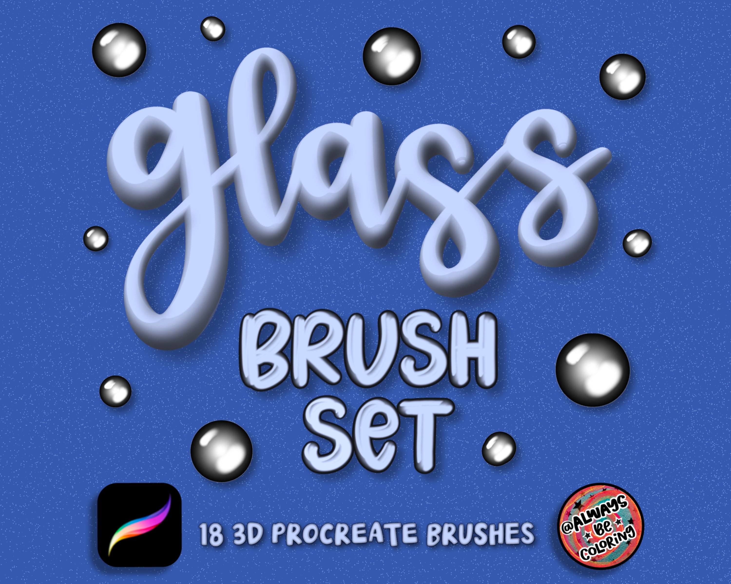 18 3D Glass Procreate Brushes for Lettering and Illustration – Unique Textures + Rainbow Bonus