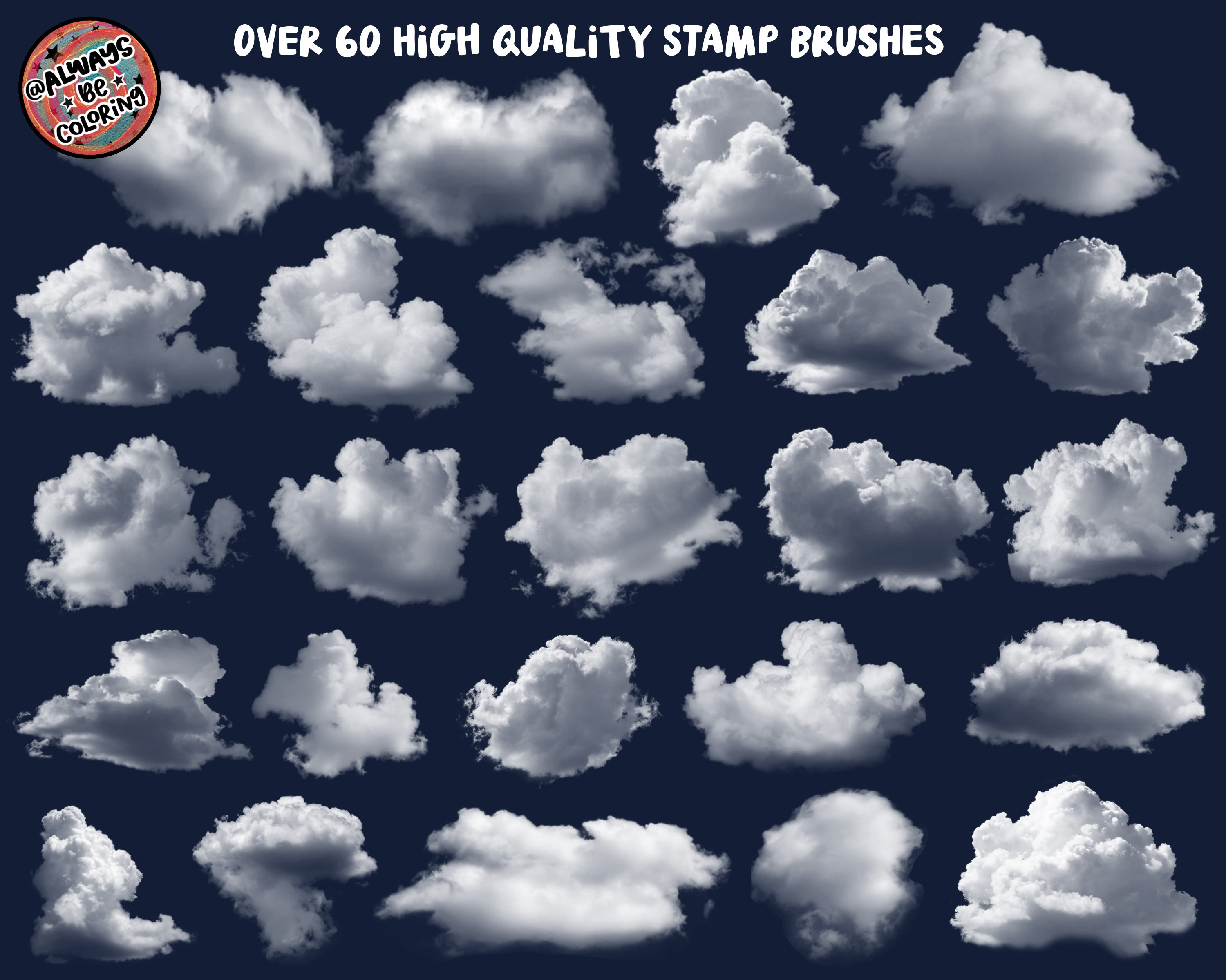 130 Realistic Procreate Clouds Stamps & Brushes! Lettering, Drawing ...