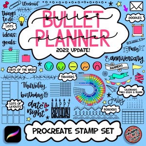 Over 225 Procreate Stamp Brushes with Bullet Planner & Calendar Stamps! Trackers, borders,Make DIY Planner Pages Stickers-print at home!